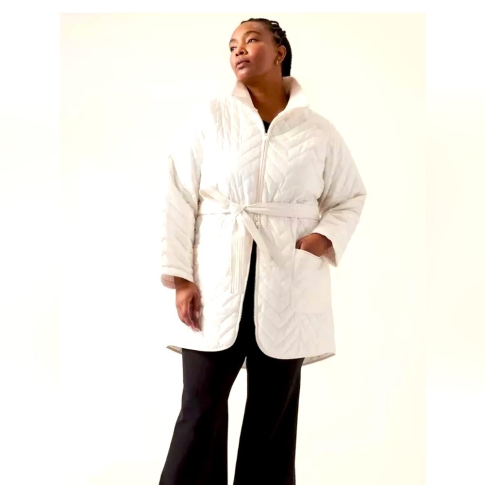 ATHLETA Mendocino Coat Women's Size 1X Off White Belted w/ pockets BNWT